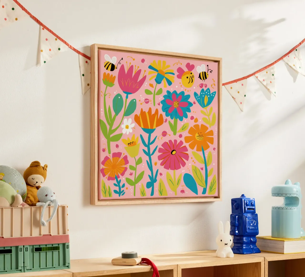 Symfonie van vreugdevolle bloemen canvas met Baklijst van Gaia Viesta