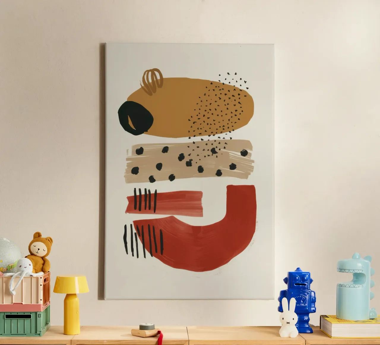 Totem d'ours abstrait toile avec Caisse américaine de Luna Aura