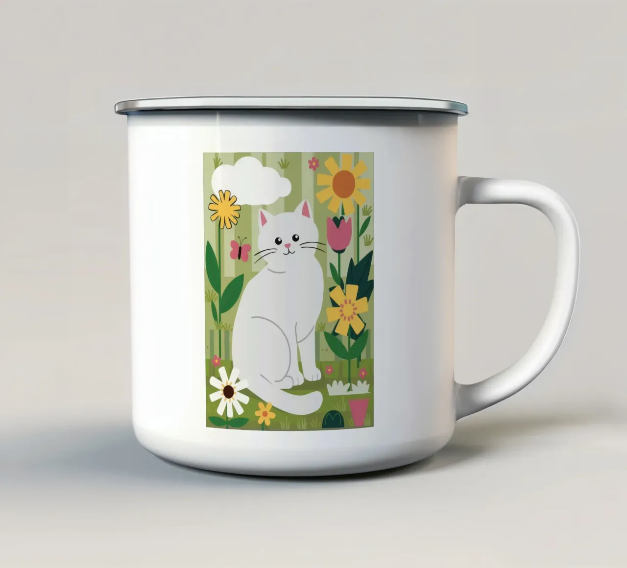 Gatto bianco sereno tazza in smalto da Gaia Viesta