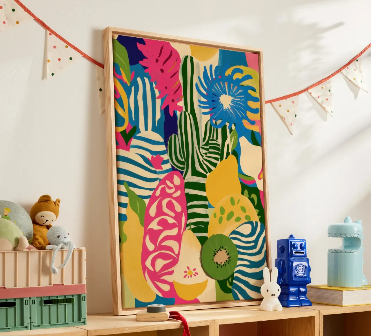 Kiwi Jungle Pattern Leinwand mit Schattenfugenrahmen von Thistle Bloom