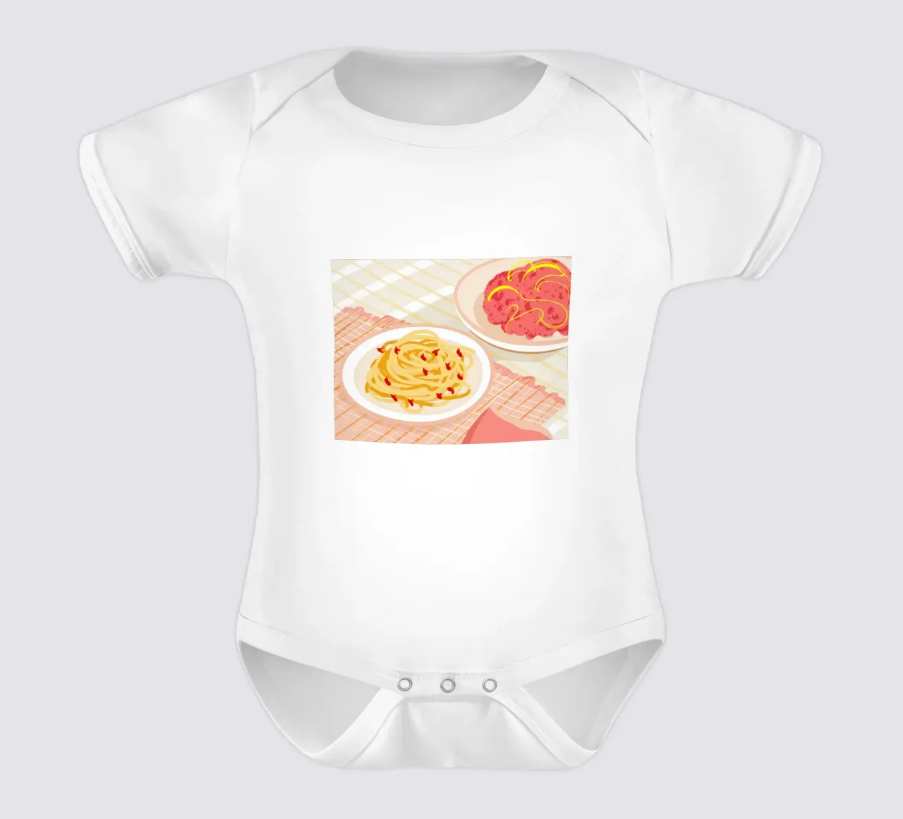 Simple Spaghetti Plate body neonato maniche corte da Mark Solaria