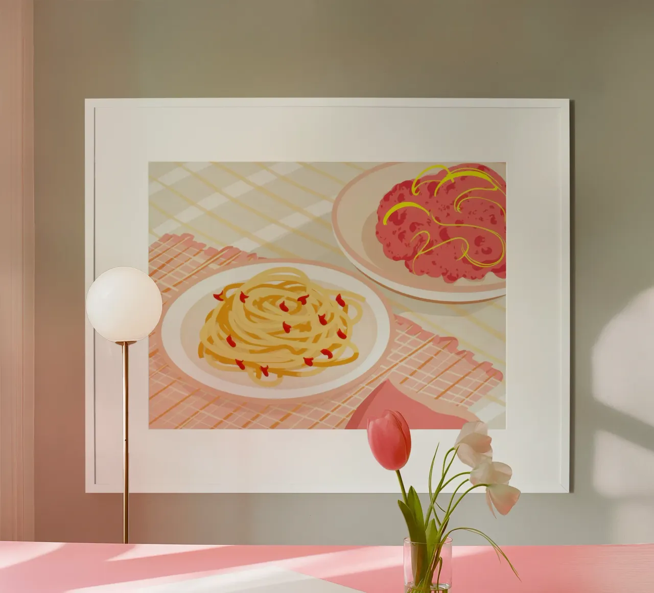 Simple Spaghetti Plate poster con telaio in alluminio da Mark Solaria