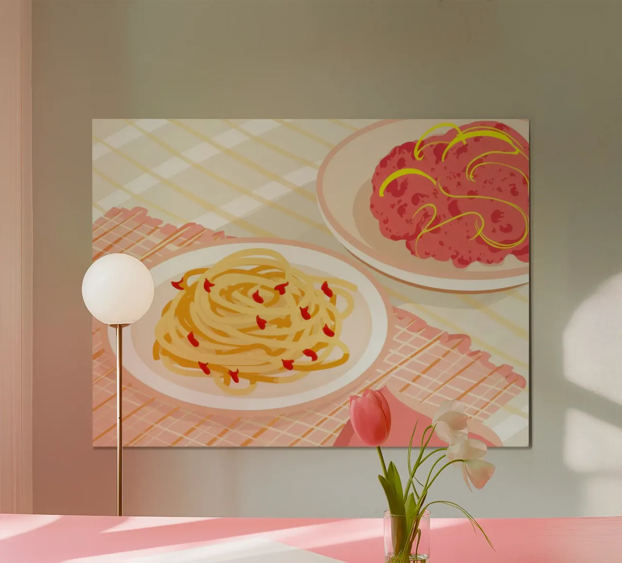Simple Spaghetti Plate poster con telaio in alluminio da Mark Solaria