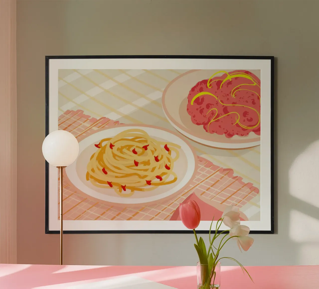 Simple Spaghetti Plate poster con telaio in alluminio da Mark Solaria