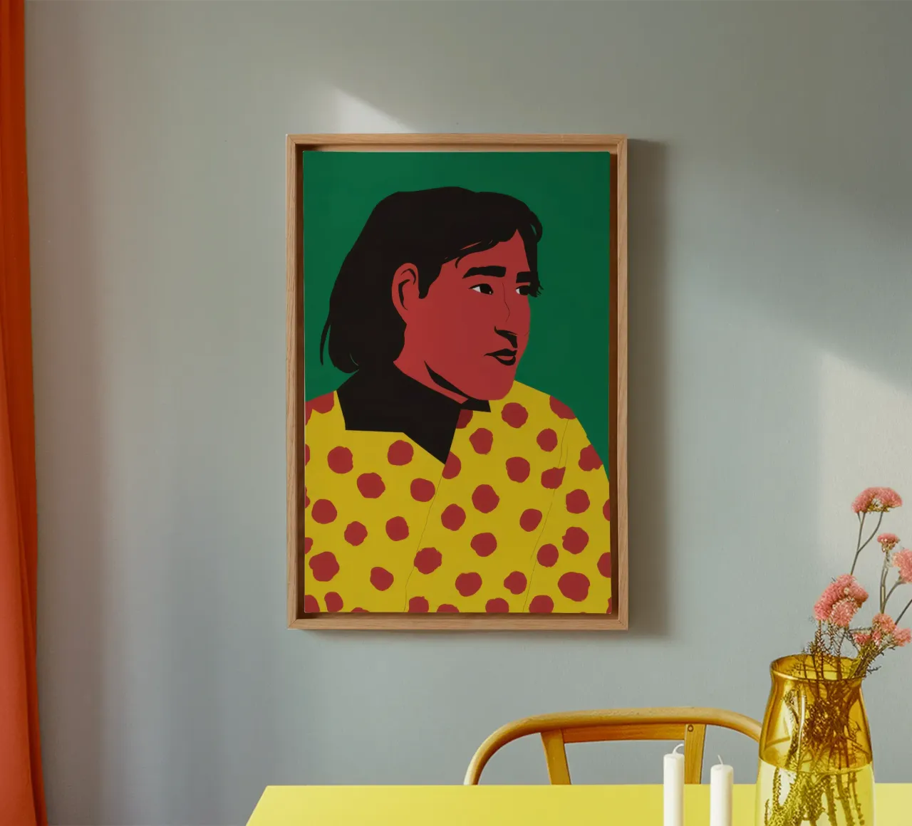 Peinzende Polka Dot canvas met Baklijst van Gaia Viesta
