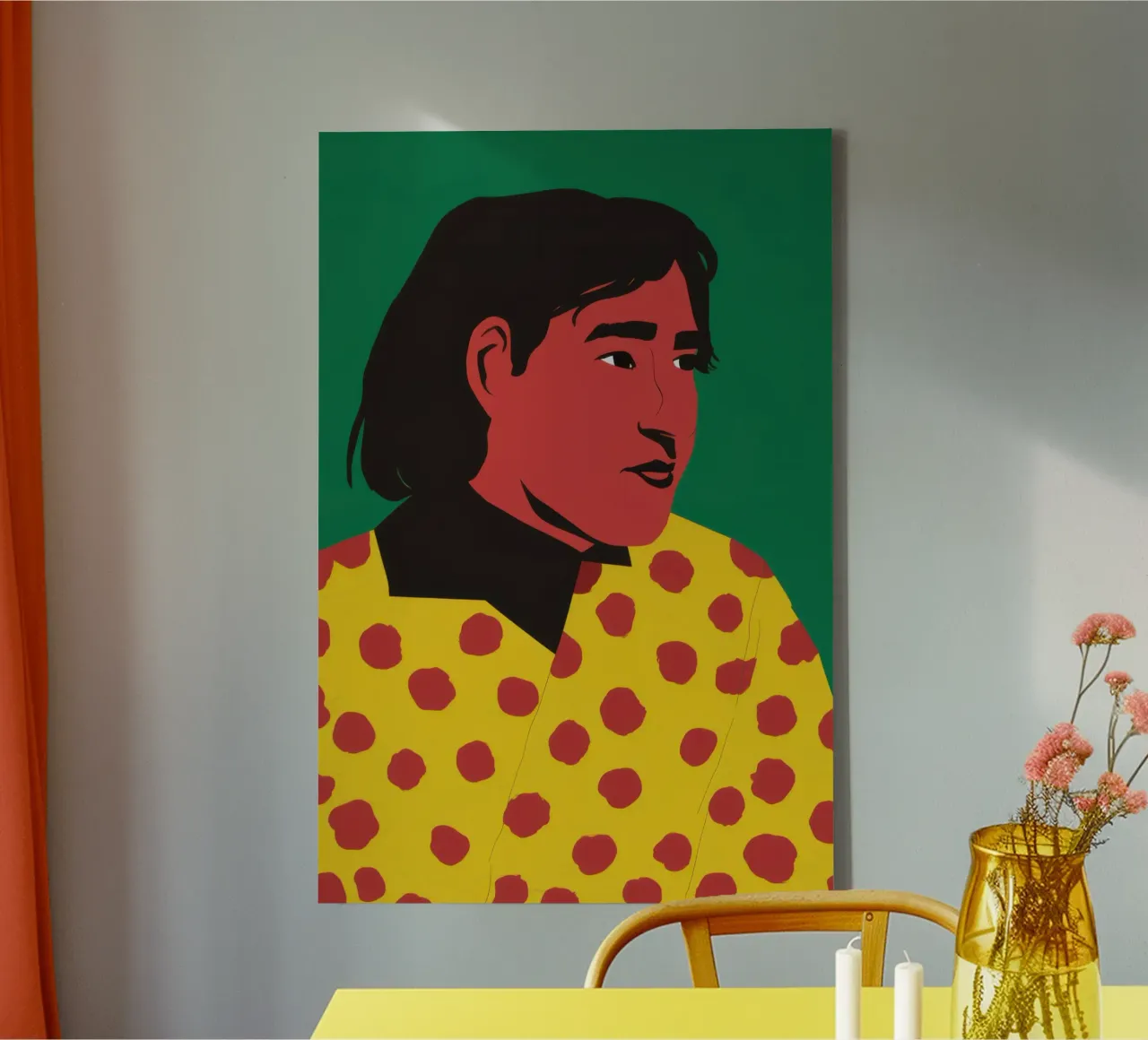 Peinzende Polka Dot canvas met Baklijst van Gaia Viesta