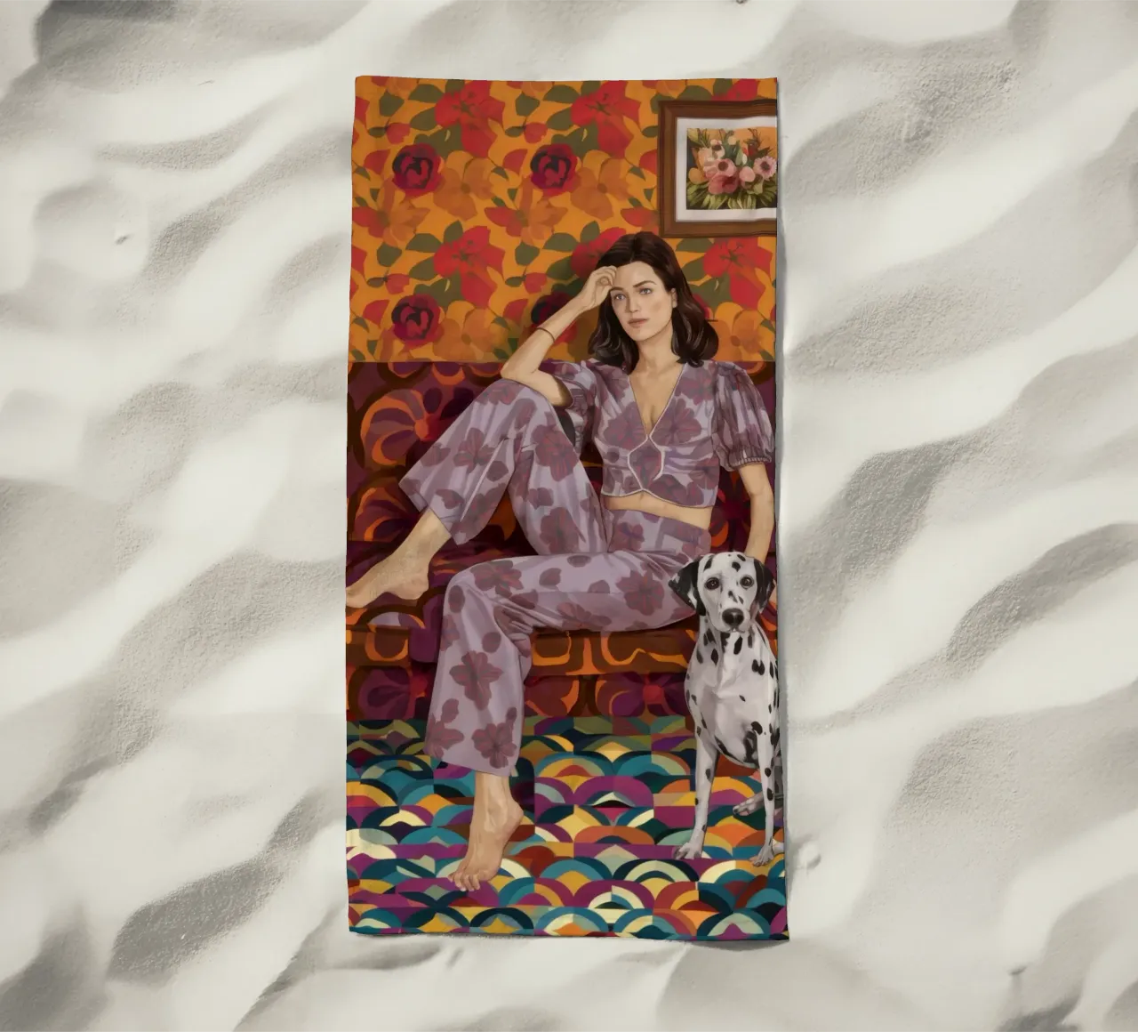 Donna con dalmata telo mare da Selene Shade