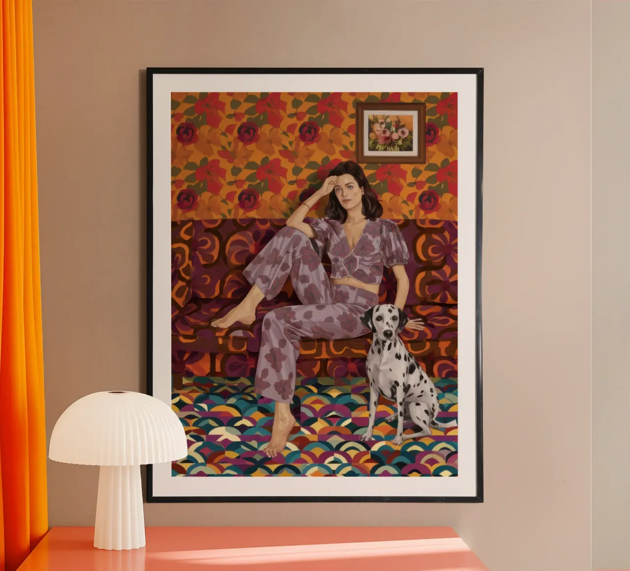 Donna con dalmata poster con telaio in plastica da Selene Shade