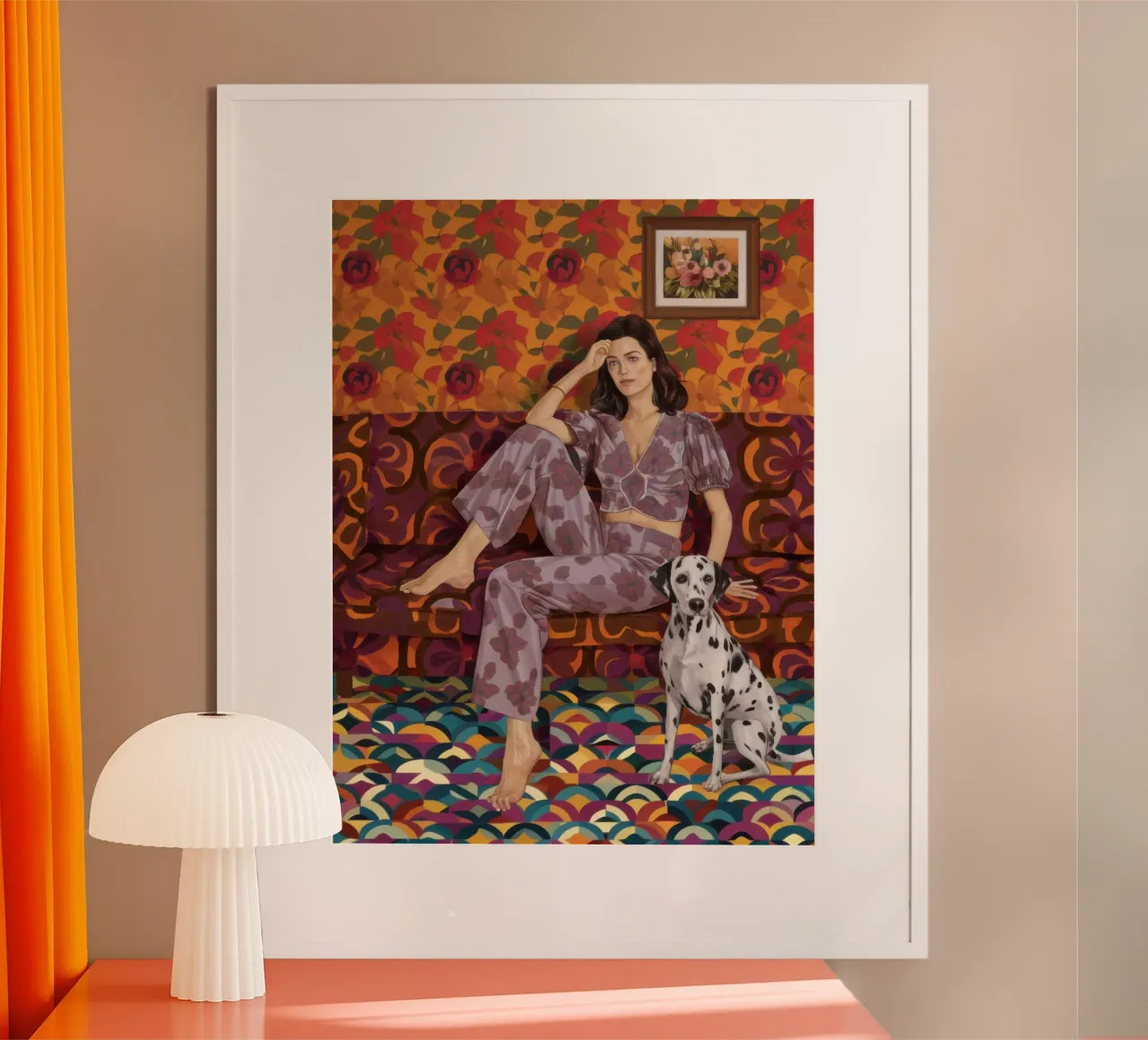 Donna con dalmata poster con telaio in plastica da Selene Shade