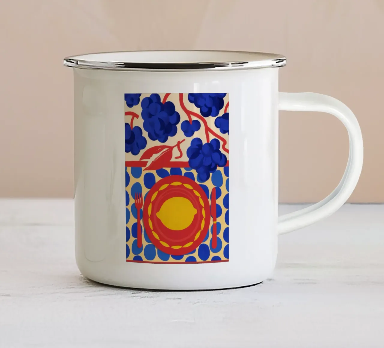 Zitrone-Sonne-Muster Emaille Tasse von Selene Shade