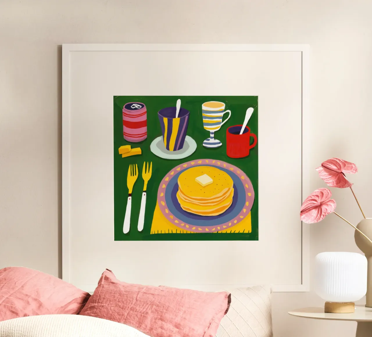 Delizia per la colazione a base di pancake poster con telaio in legno da Irish Strokes