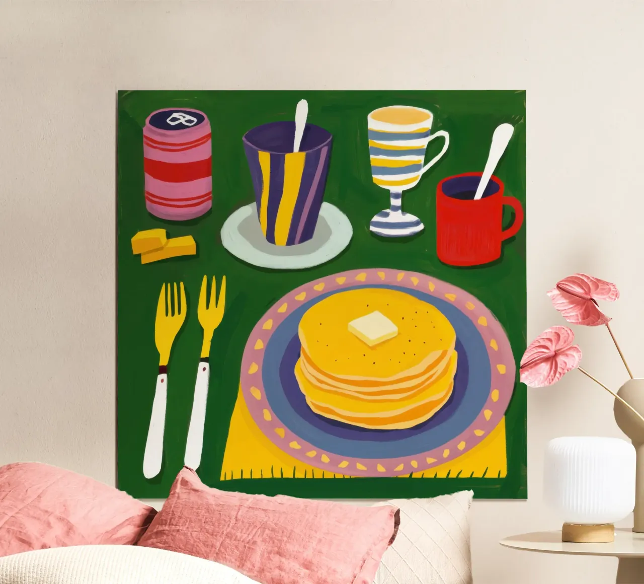 Delizia per la colazione a base di pancake poster con telaio in legno da Irish Strokes
