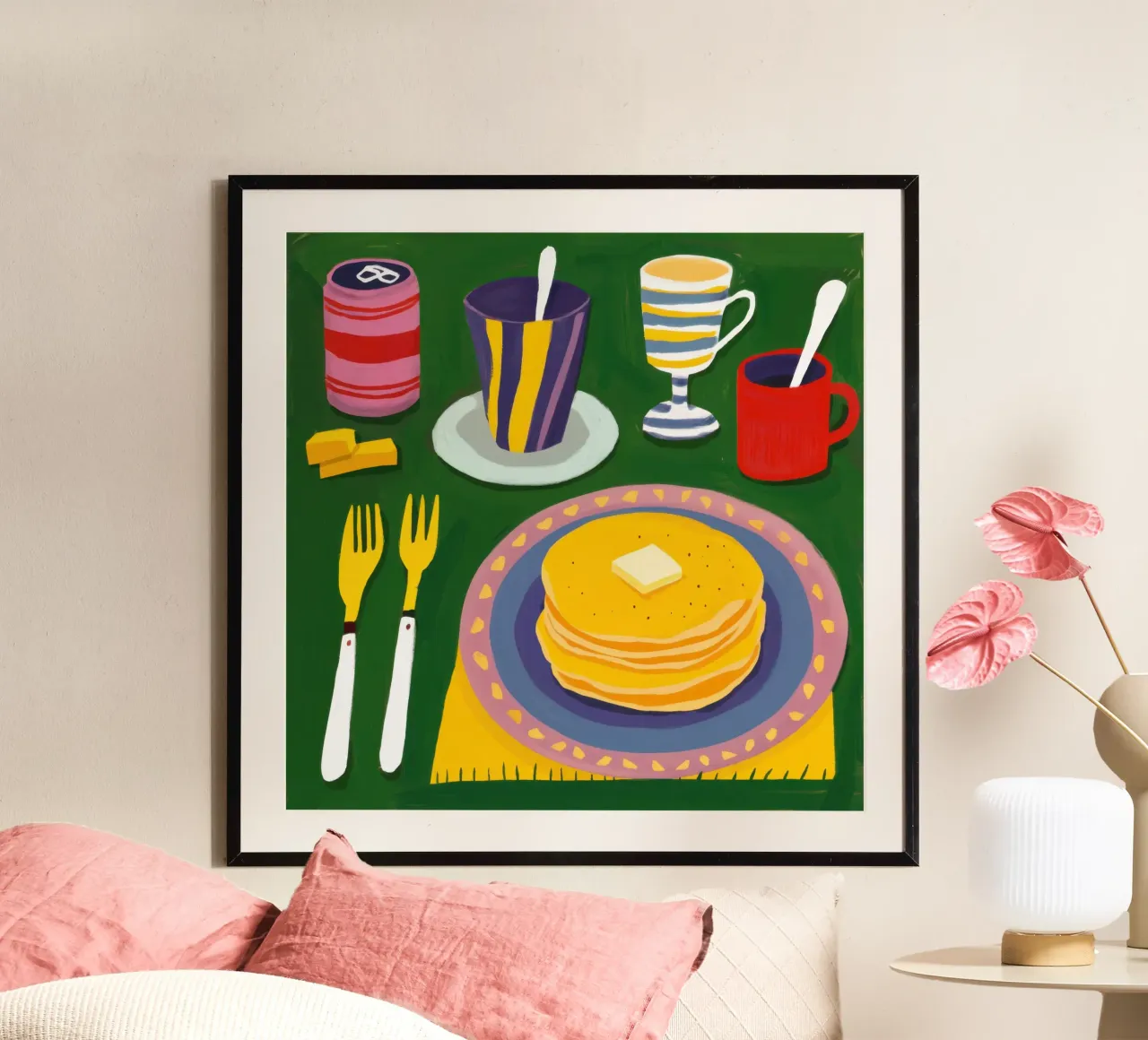Delizia per la colazione a base di pancake poster con telaio in legno da Irish Strokes