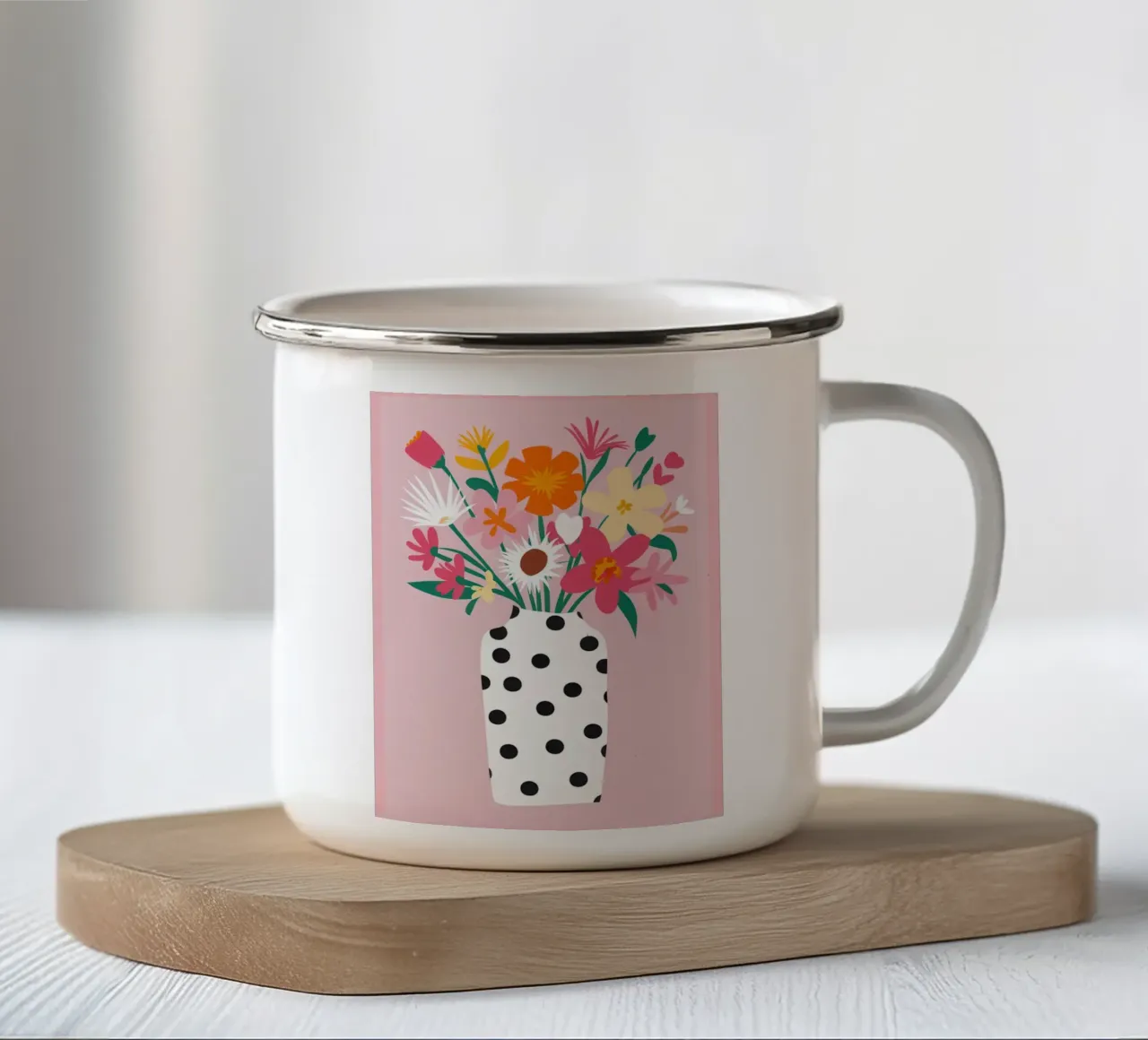 Bouquet a pois tazza in smalto da Obs Canvas