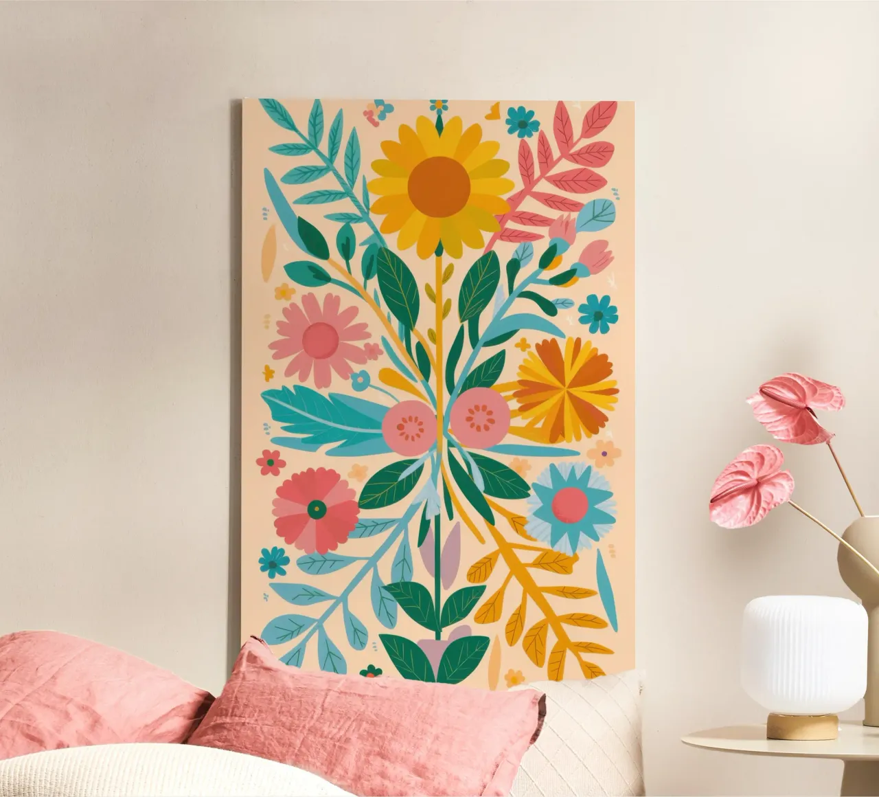 Zonnebloem boeket canvas met Baklijst van Trace Brush