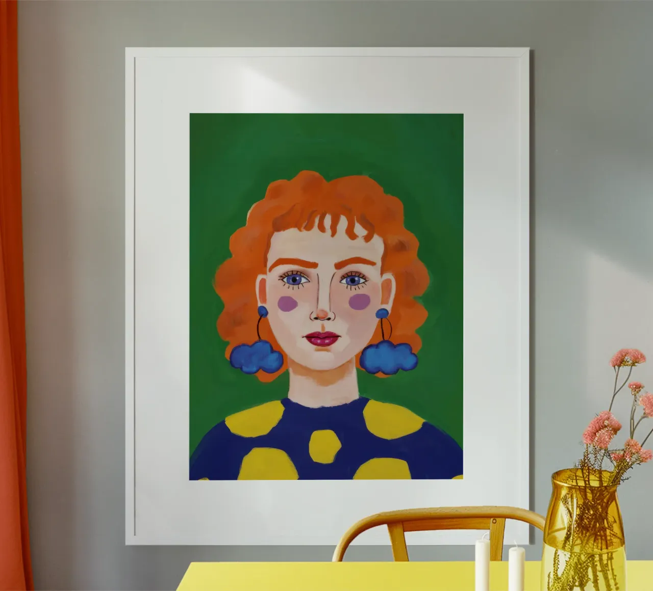 Musa dai capelli cremisi poster con telaio in legno da Gaia Viesta