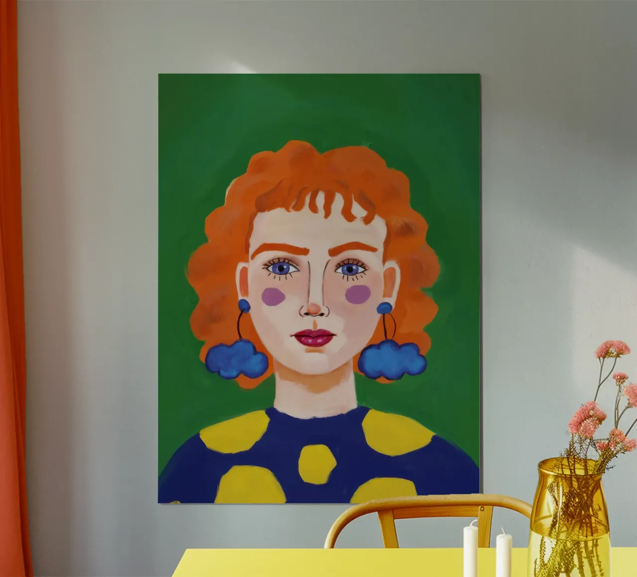 Musa dai capelli cremisi poster con telaio in legno da Gaia Viesta