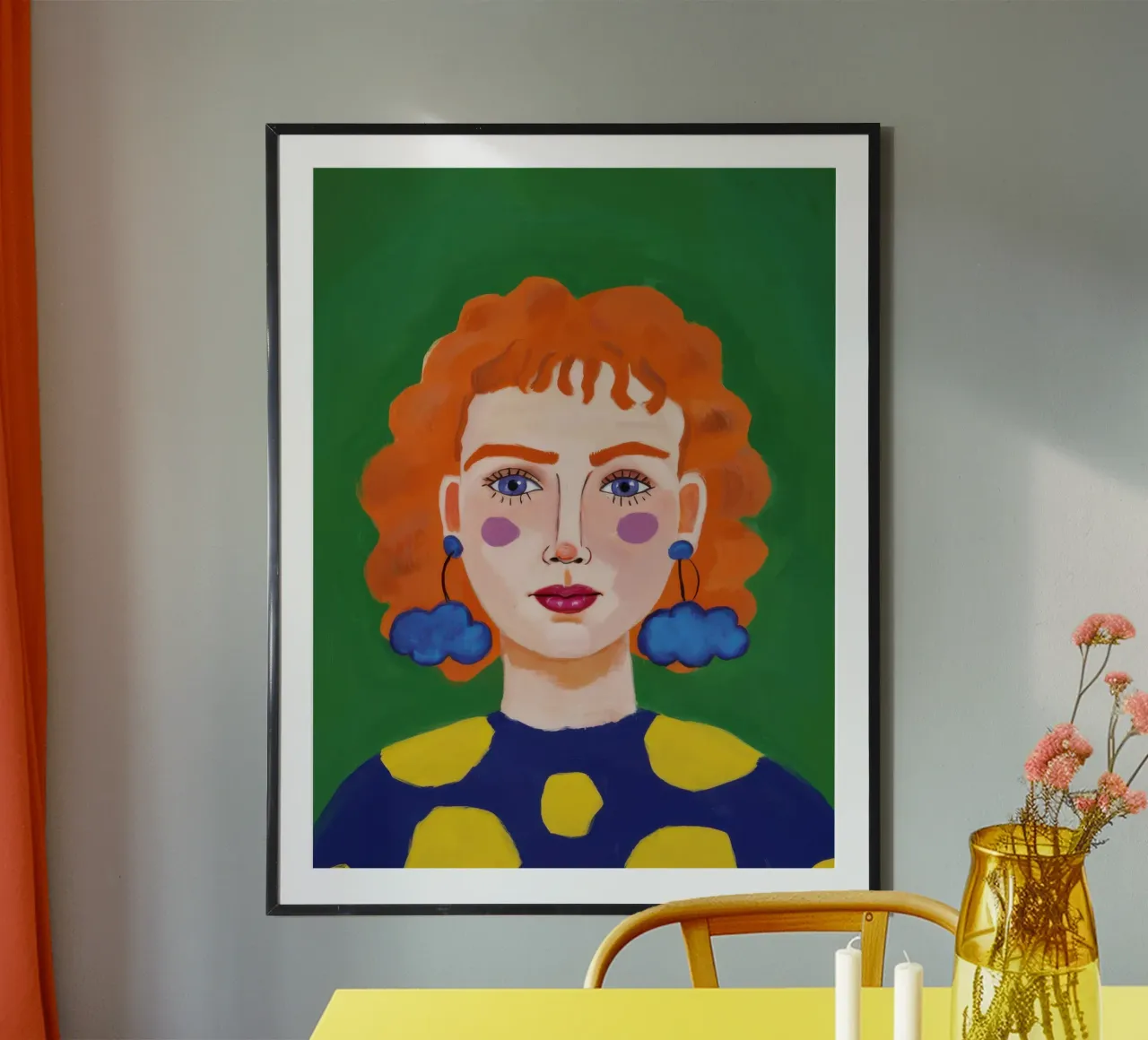 Musa dai capelli cremisi poster con telaio in legno da Gaia Viesta