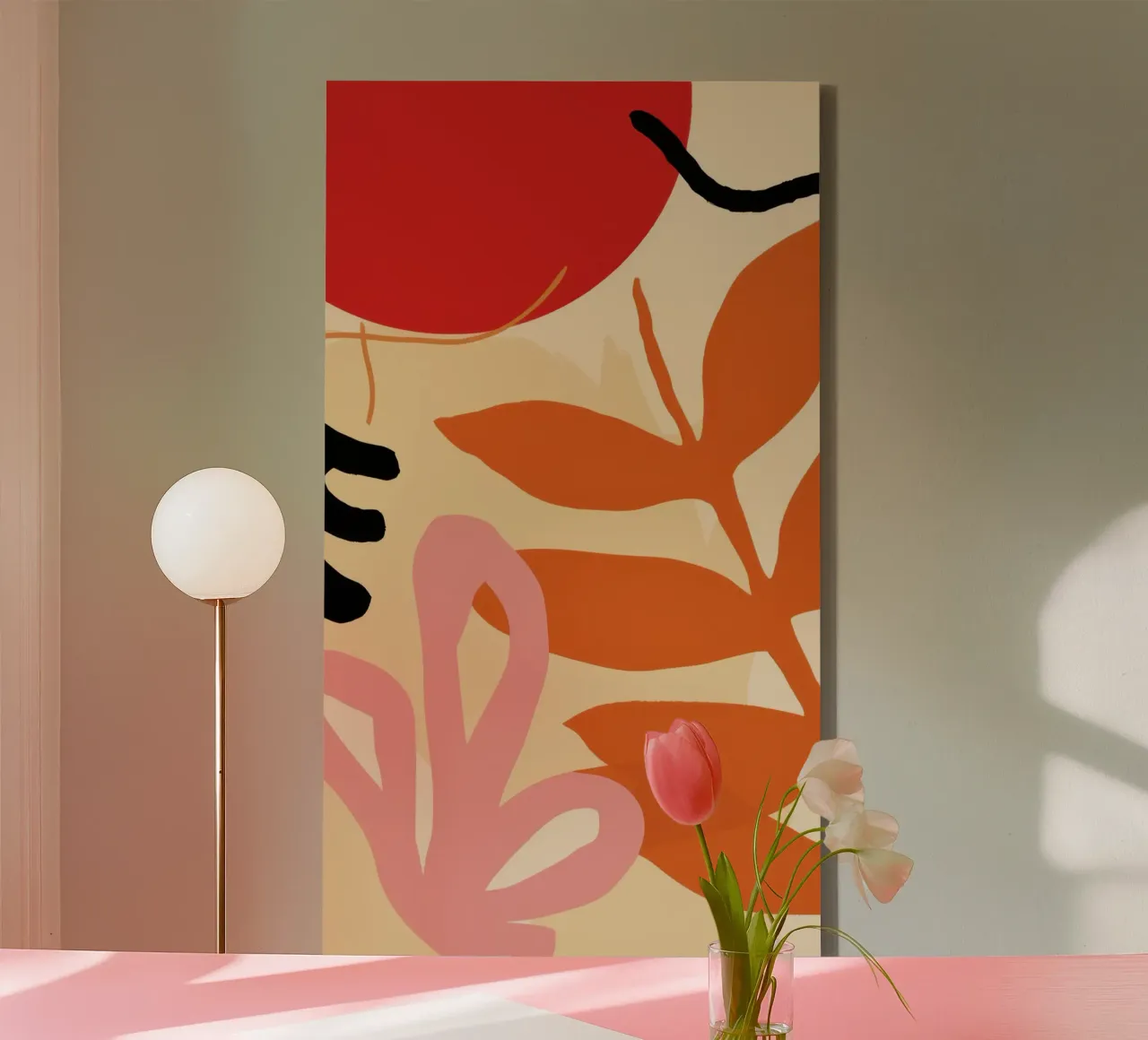 Sunset Leaf Abstract canvas with Floater frame by Luna Aura