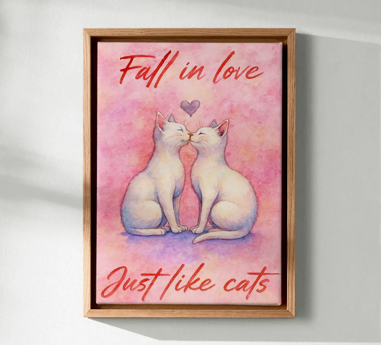 Verliebtheit Katze Kunst Zeichnung Leinwand mit Schattenfugenrahmen von pasadenan