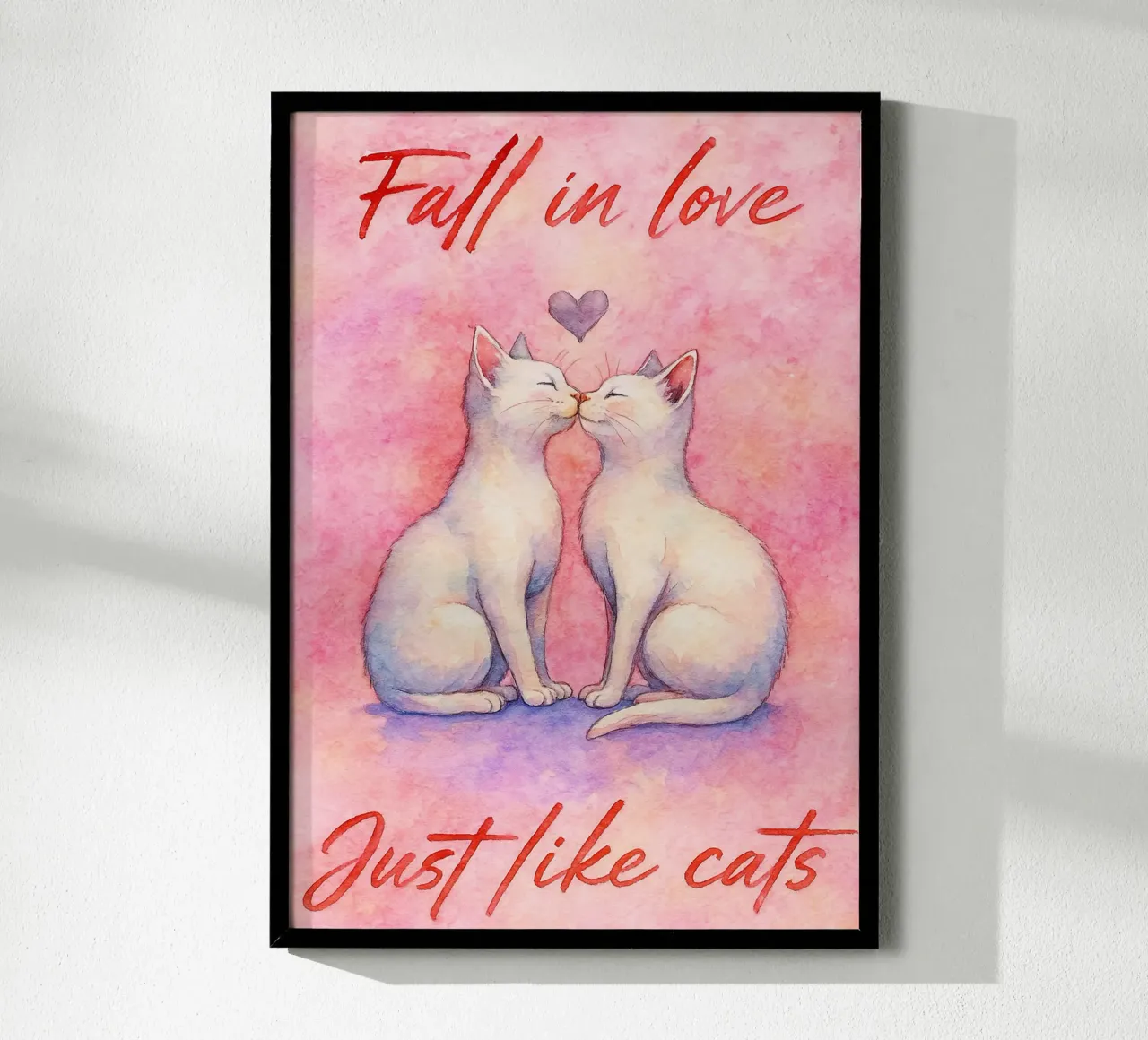 Verliebtheit Katze Kunst Zeichnung Poster mit Holzrahmen von pasadenan