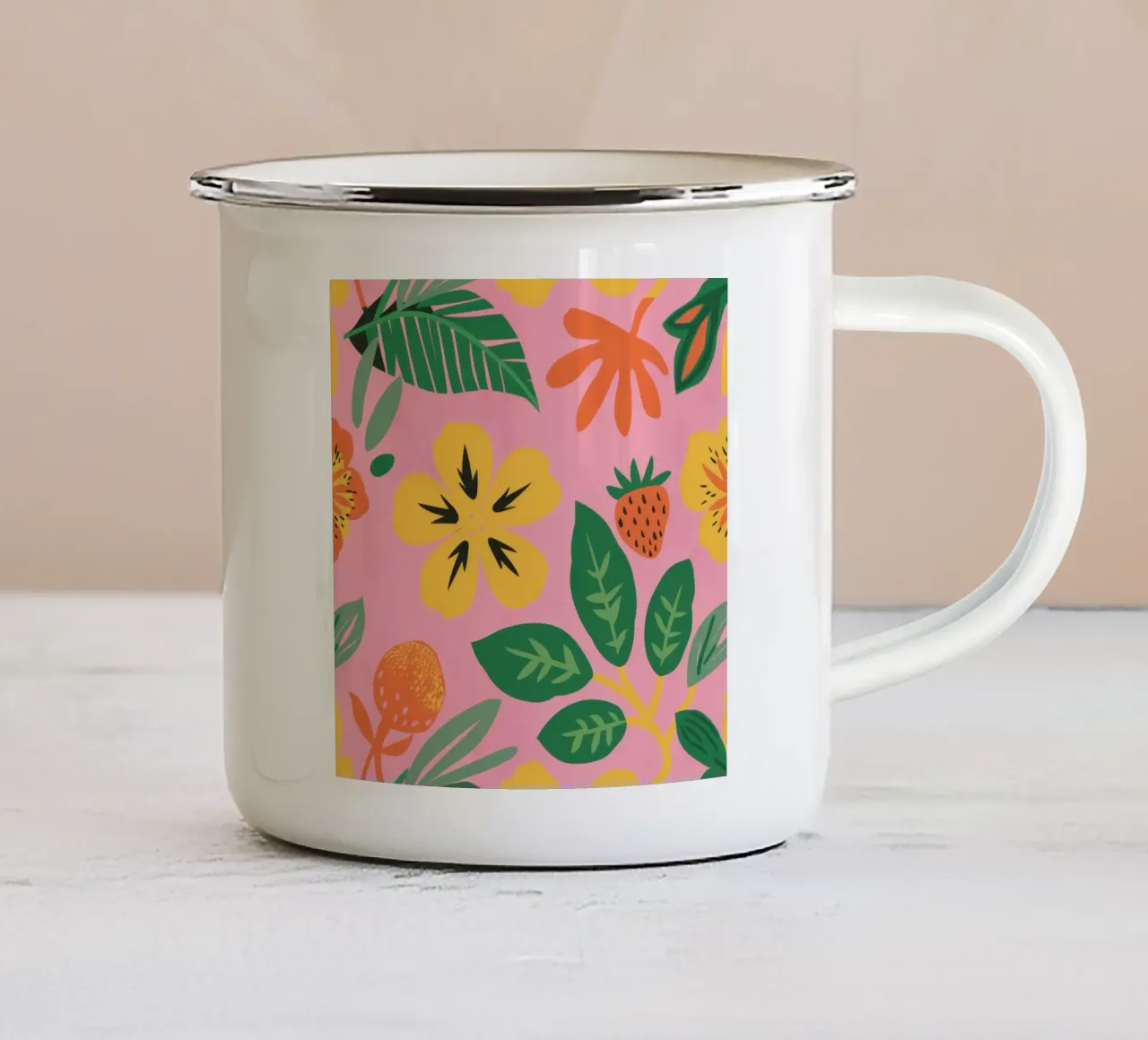 Fragola fiore rosa tazza in smalto da Mark Solaria