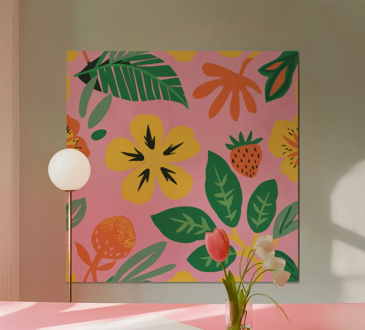 Fragola fiore rosa poster con telaio in legno da Mark Solaria