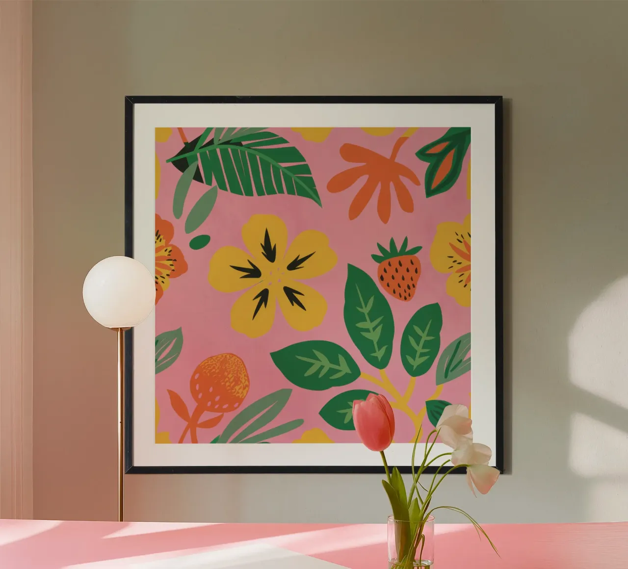 Fragola fiore rosa poster con telaio in legno da Mark Solaria