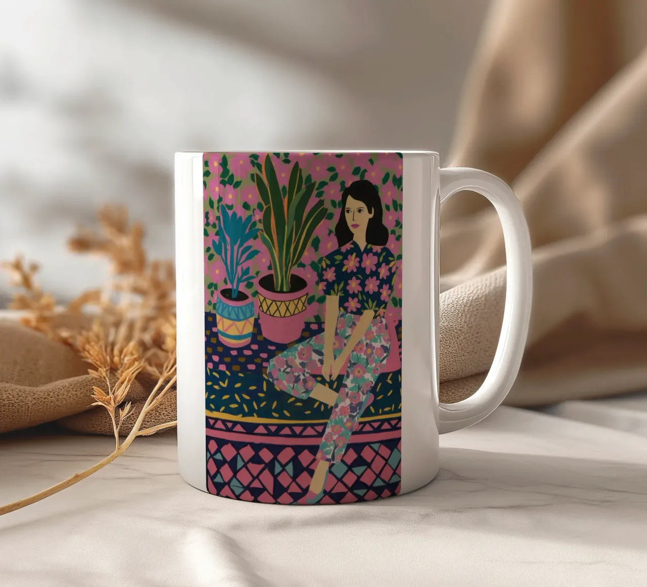 Donna in riposo floreale tazza in ceramica da Irish Strokes
