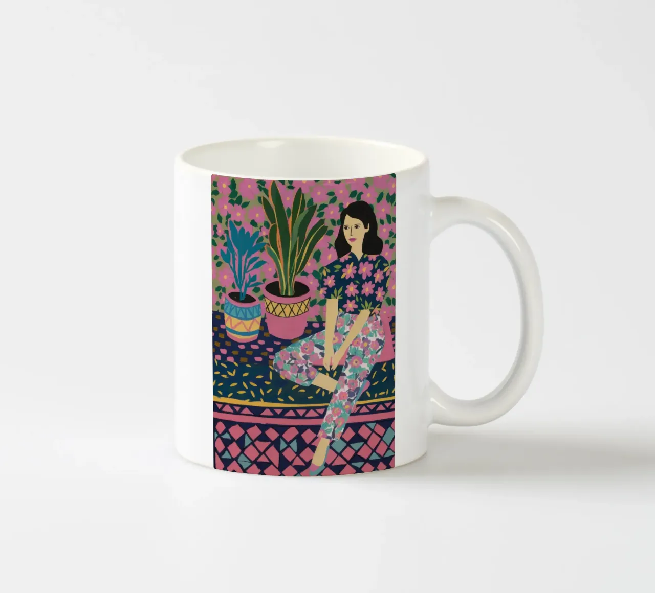 Donna in riposo floreale tazza in ceramica da Irish Strokes