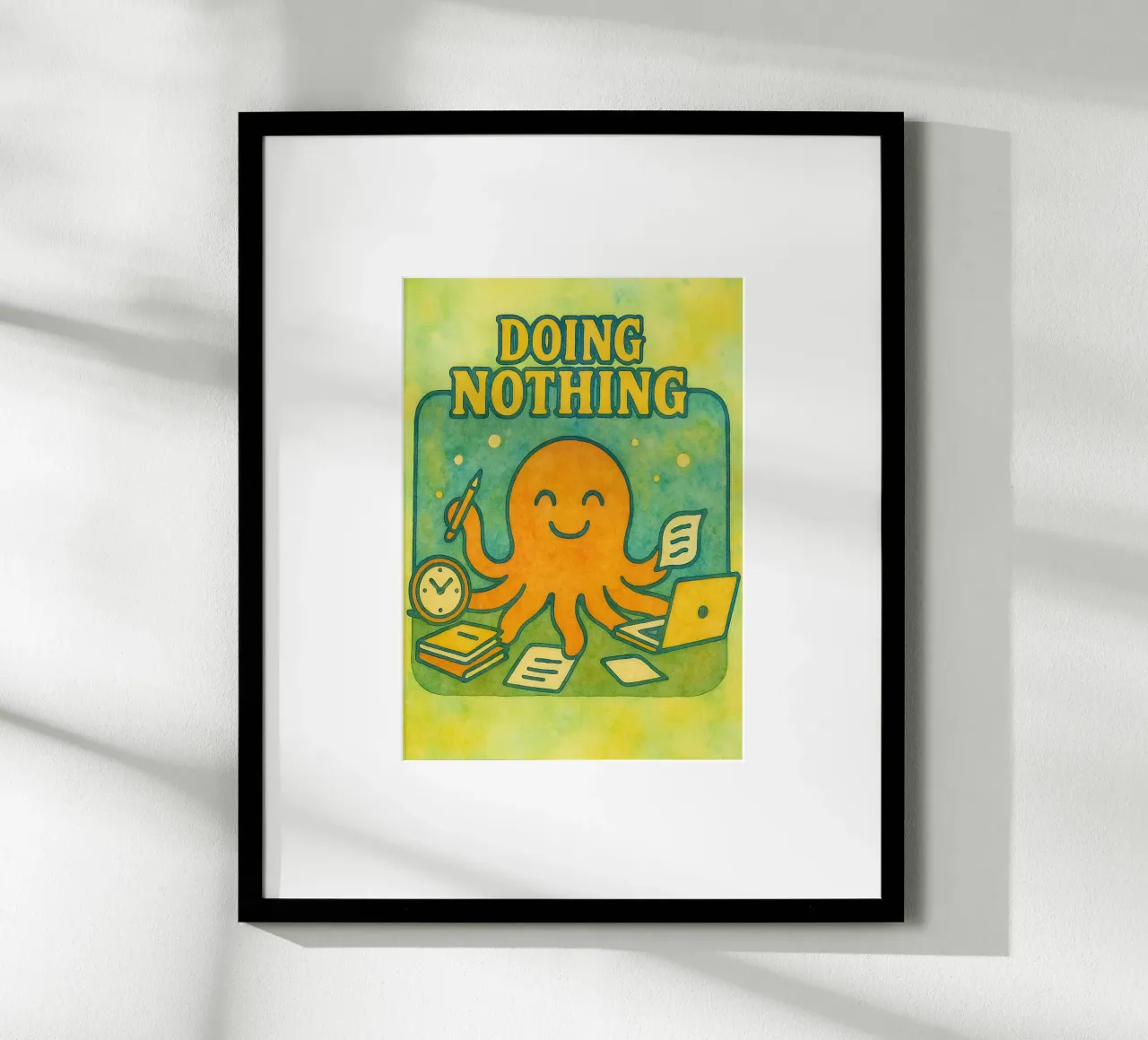Nichts tun Krake Kunst Zeichnung Poster mit Aluminium Rahmen von pasadenan