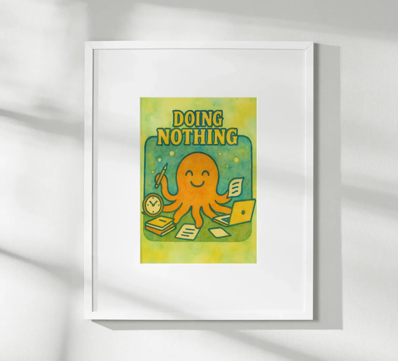 Nichts tun Krake Kunst Zeichnung Poster mit Aluminium Rahmen von pasadenan