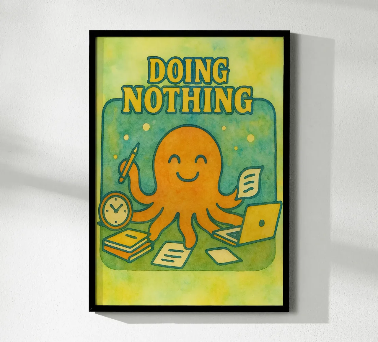 Nichts tun Krake Kunst Zeichnung Poster mit Aluminium Rahmen von pasadenan