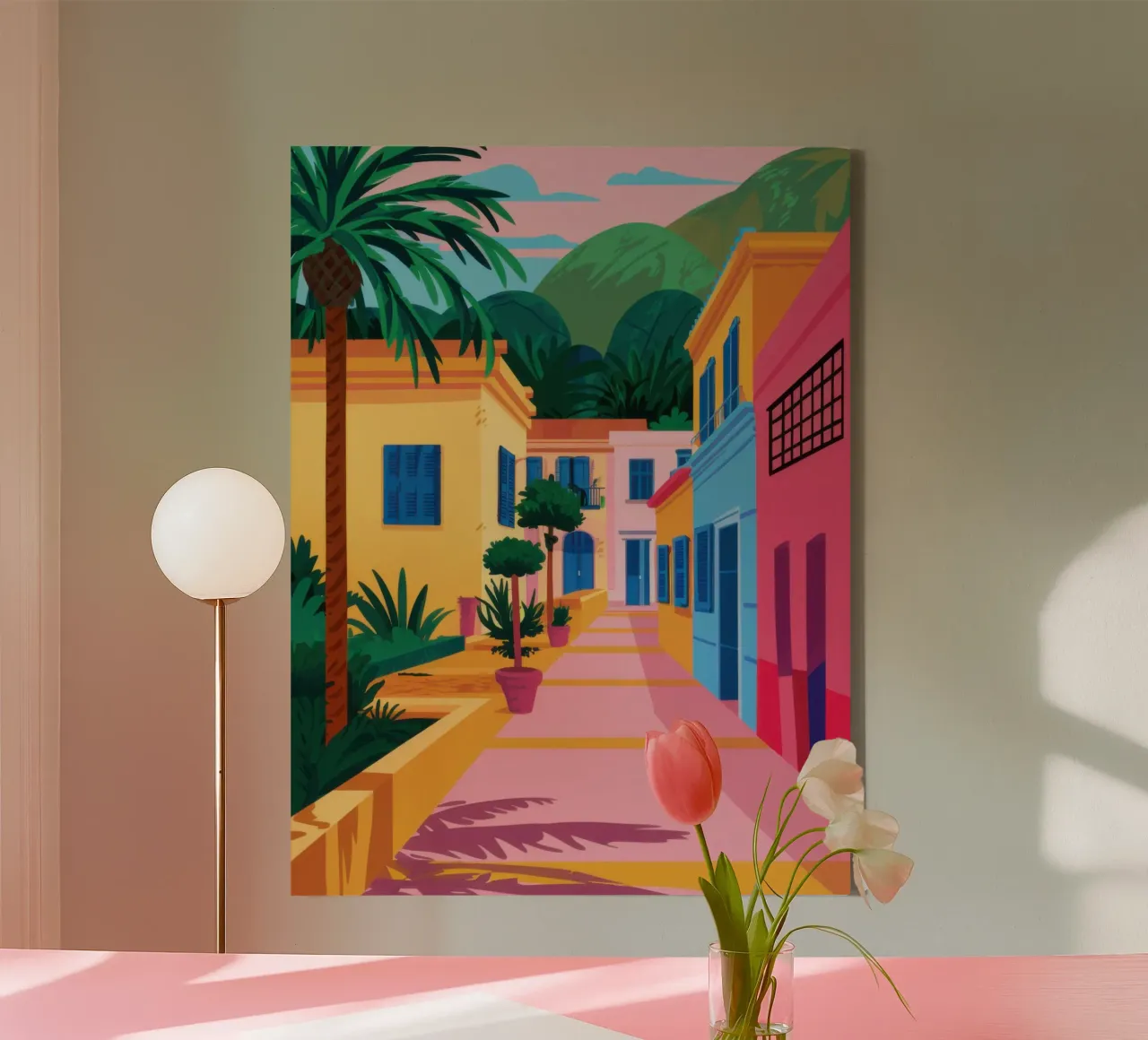 Zonovergoten dorpsdromen canvas met Baklijst van Selene Shade