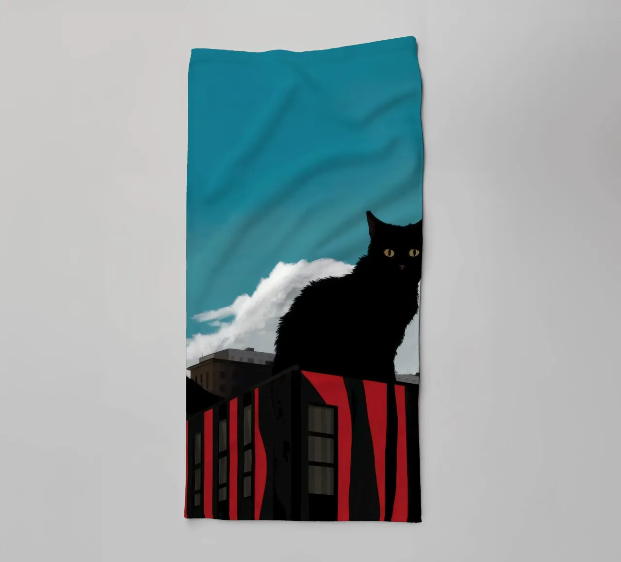 Silhouette di gatto sul tetto asciugamano da bagno da Mark Solaria