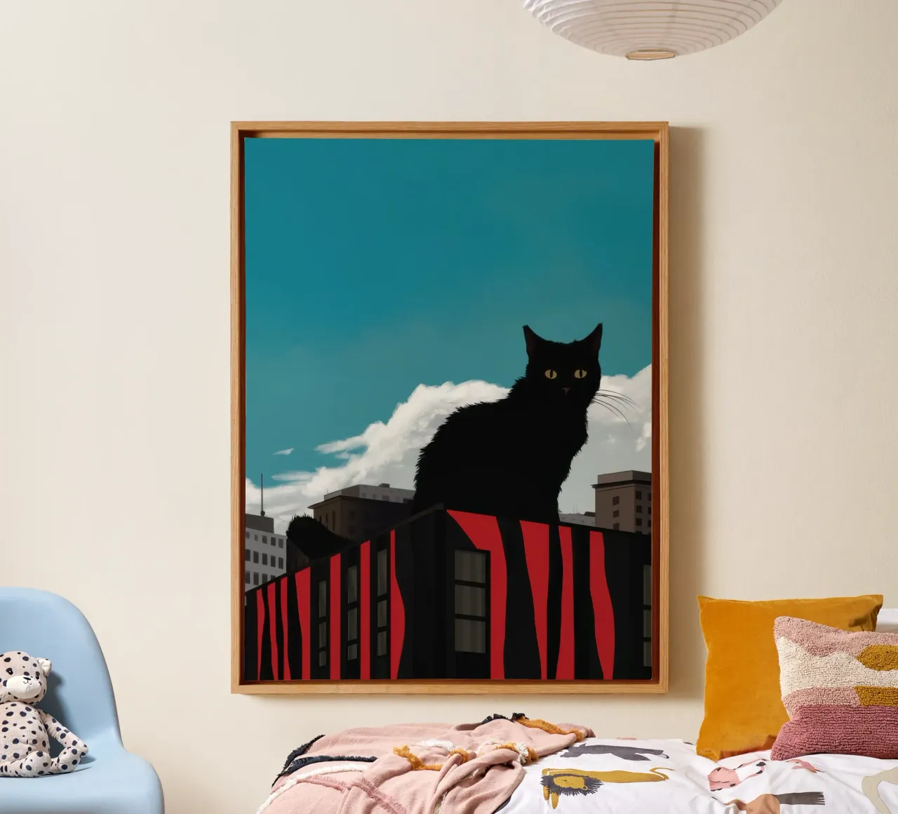 Rooftop Cat Silhouette canvas with Floater frame by Mark Solaria