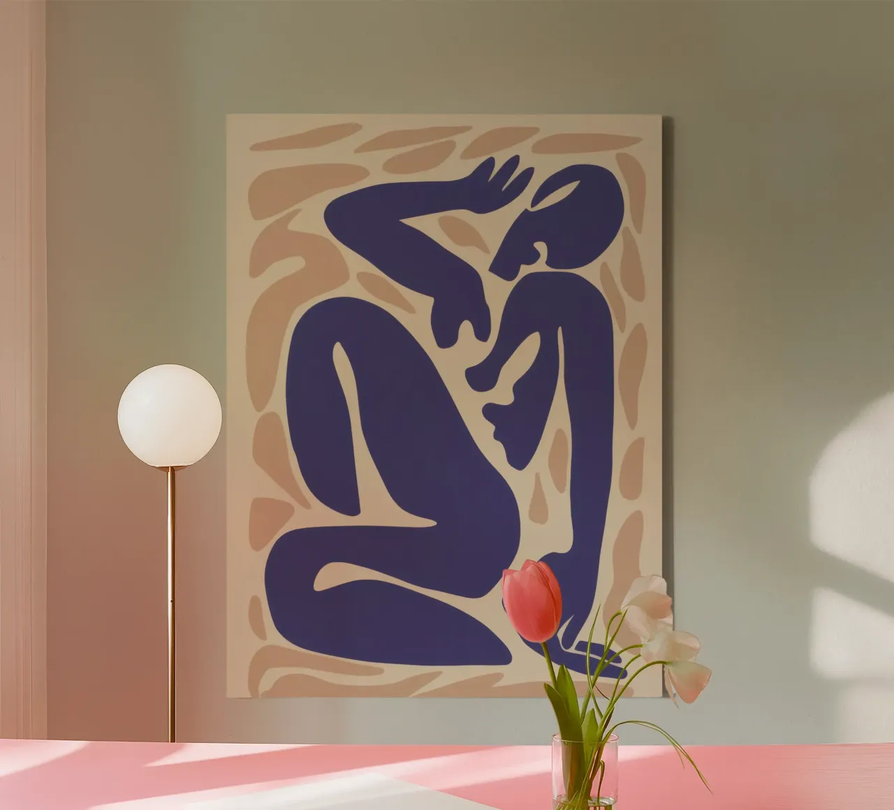 Azure Body Repose Leinwand mit Schattenfugenrahmen von Gaia Viesta