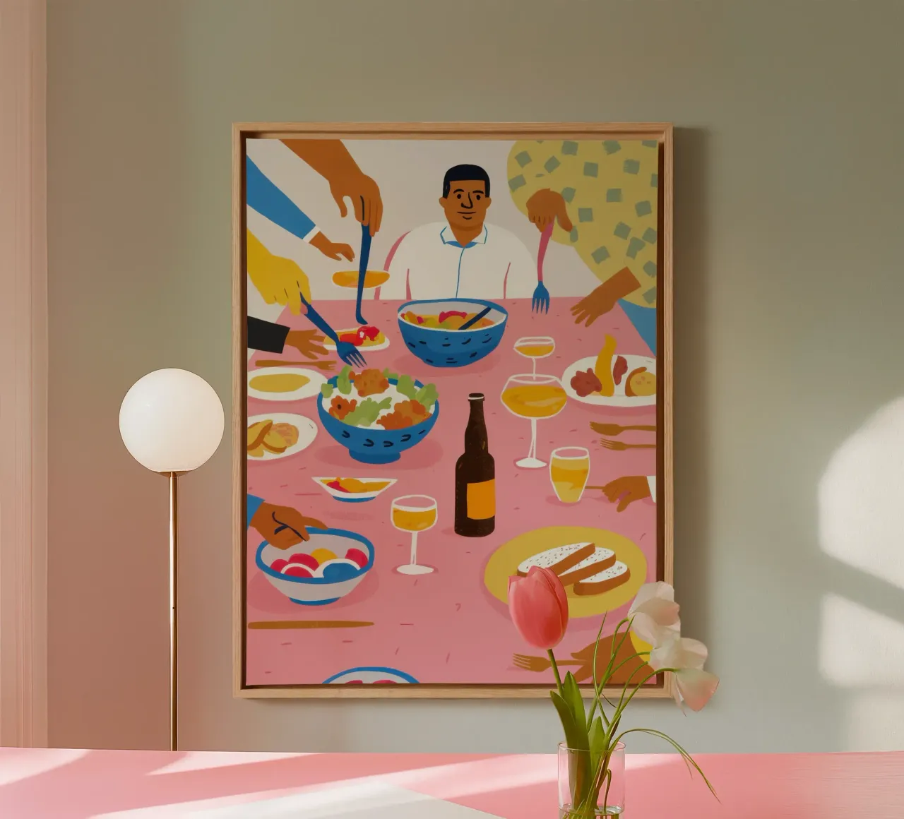 Overvloedig Dinerfeest canvas met Baklijst van Trace Brush