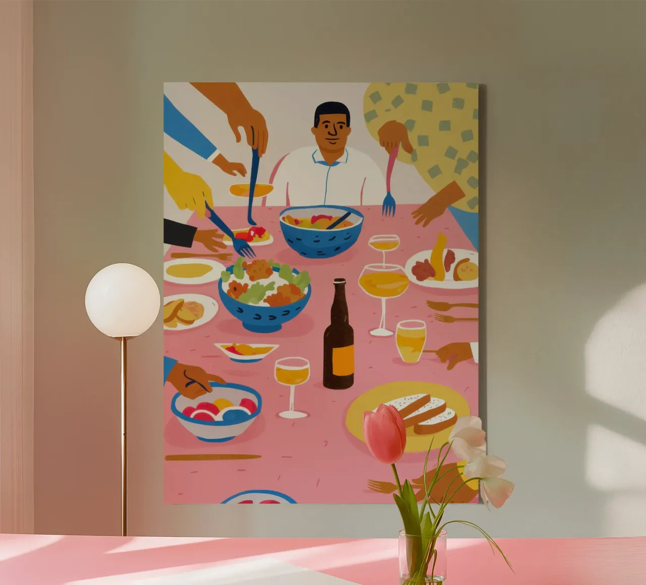 Overvloedig Dinerfeest canvas met Baklijst van Trace Brush