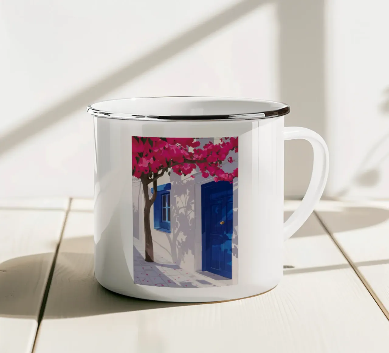 La porta blu di Santorini tazza in smalto da Thistle Bloom