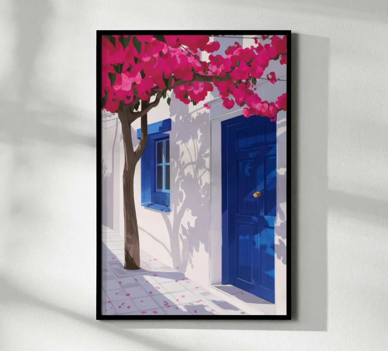La porta blu di Santorini poster con telaio in alluminio da Thistle Bloom