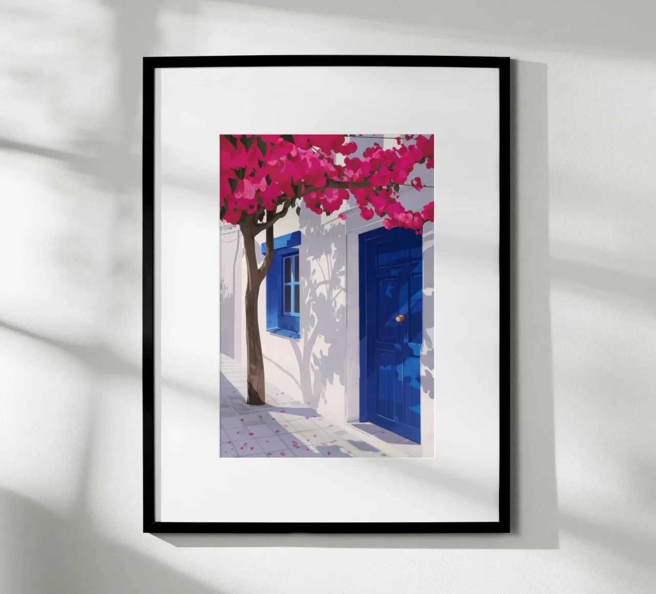 La porta blu di Santorini poster con telaio in alluminio da Thistle Bloom
