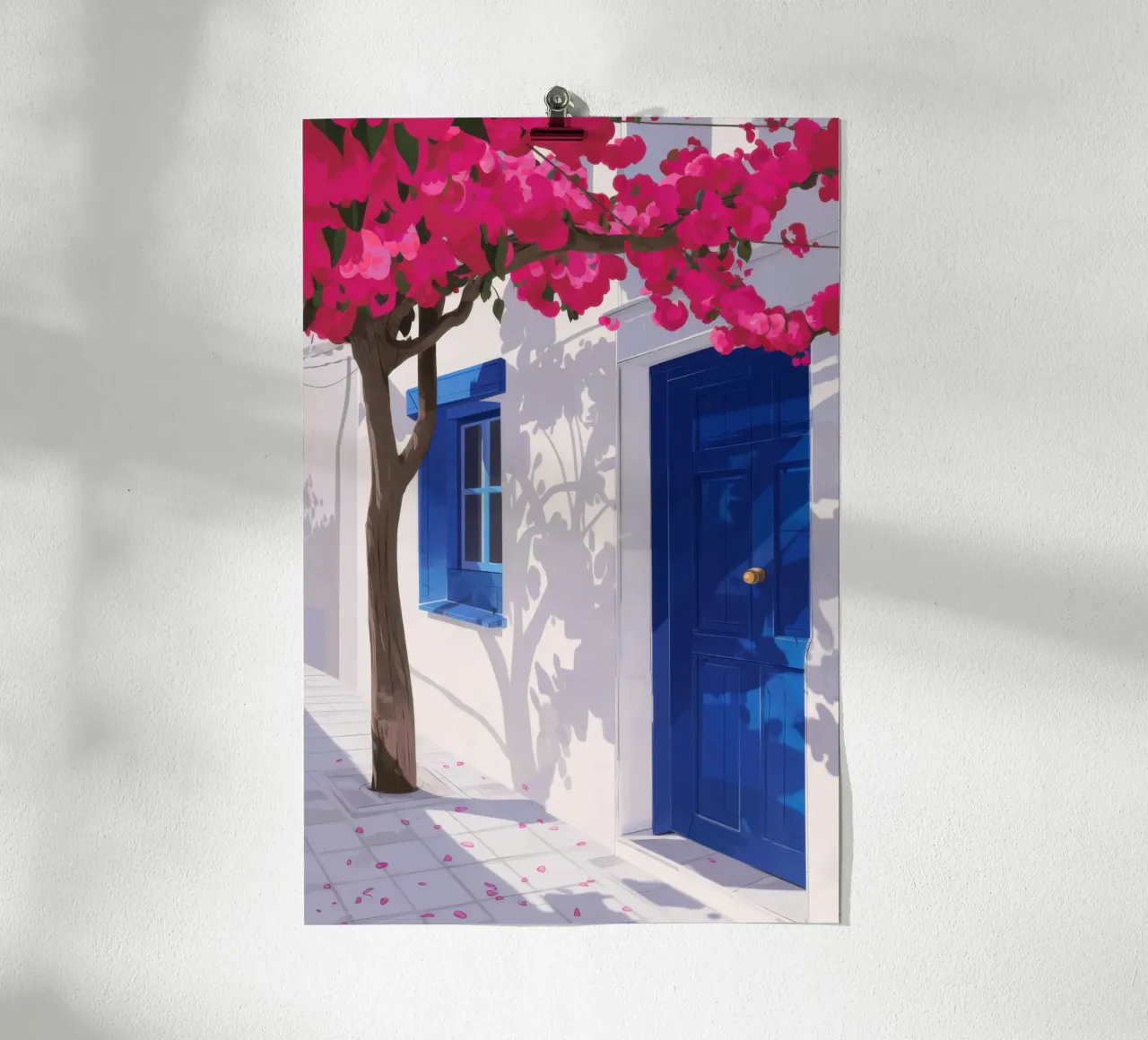 La porta blu di Santorini poster con telaio in alluminio da Thistle Bloom