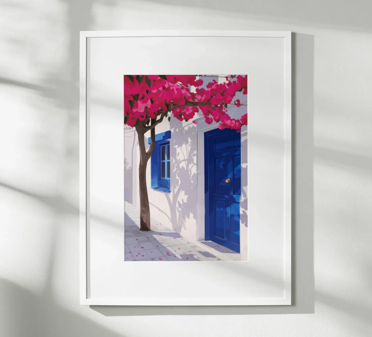 La porta blu di Santorini poster con telaio in alluminio da Thistle Bloom