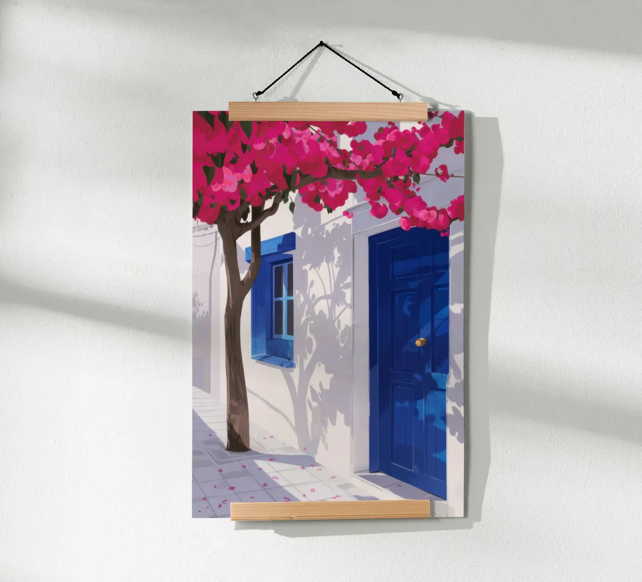 La porta blu di Santorini poster con telaio in alluminio da Thistle Bloom