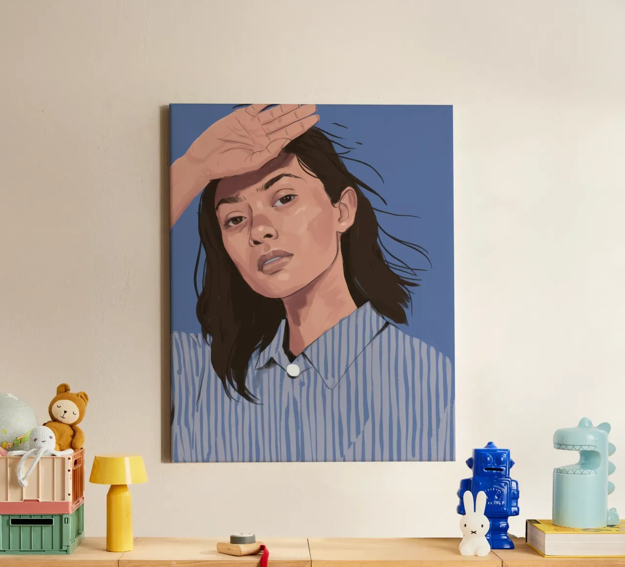 Peinzend Gestreept Overhemd canvas met Baklijst van Mark Solaria