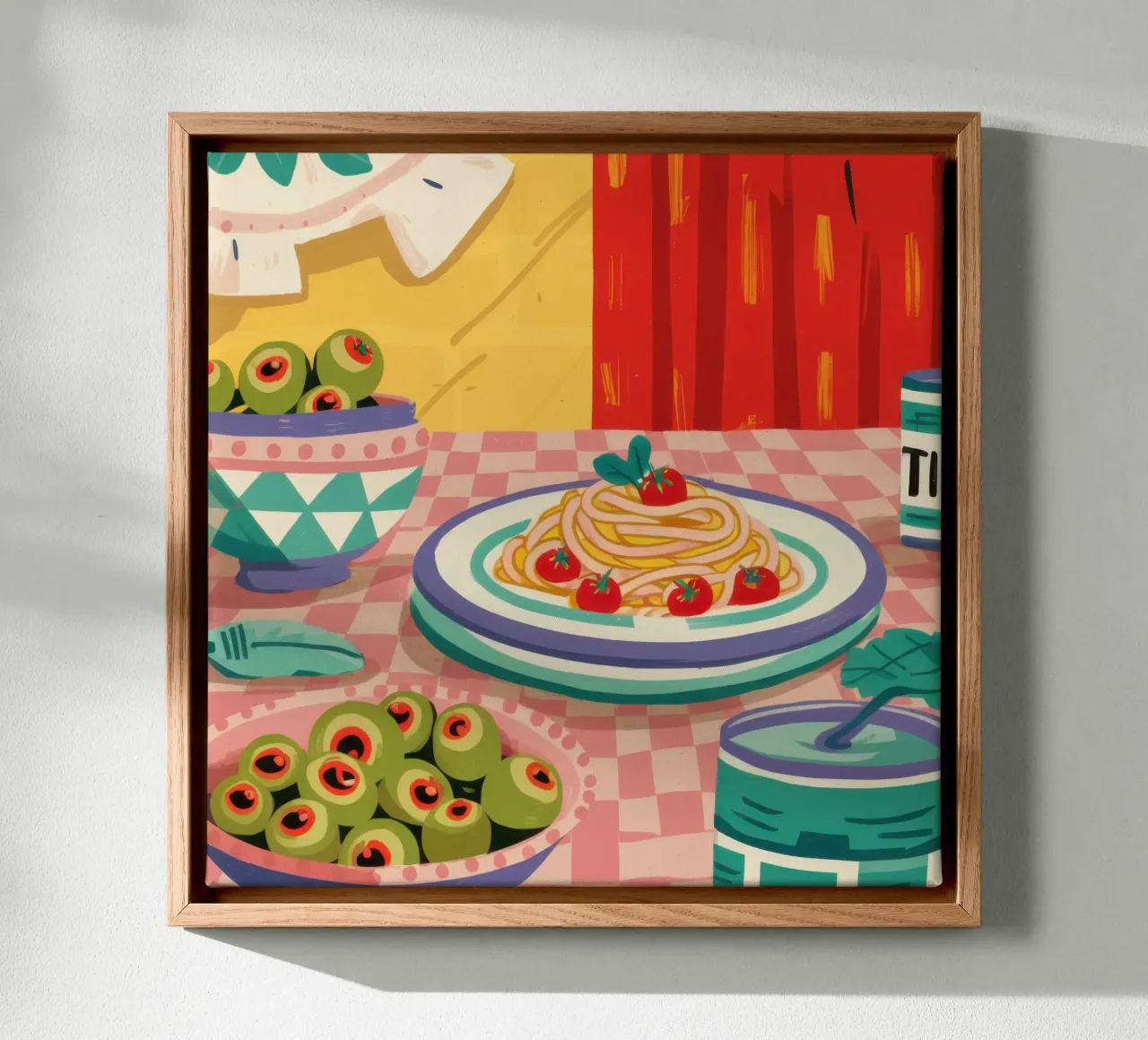 Pasta Feast Table canvas with Floater frame by Gaia Viesta
