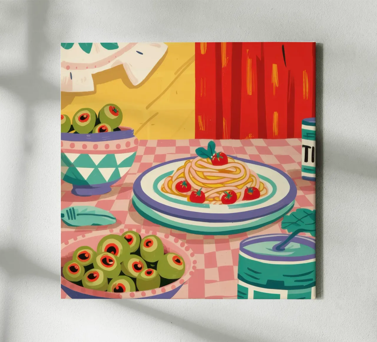 Pasta Feast Table canvas with Floater frame by Gaia Viesta