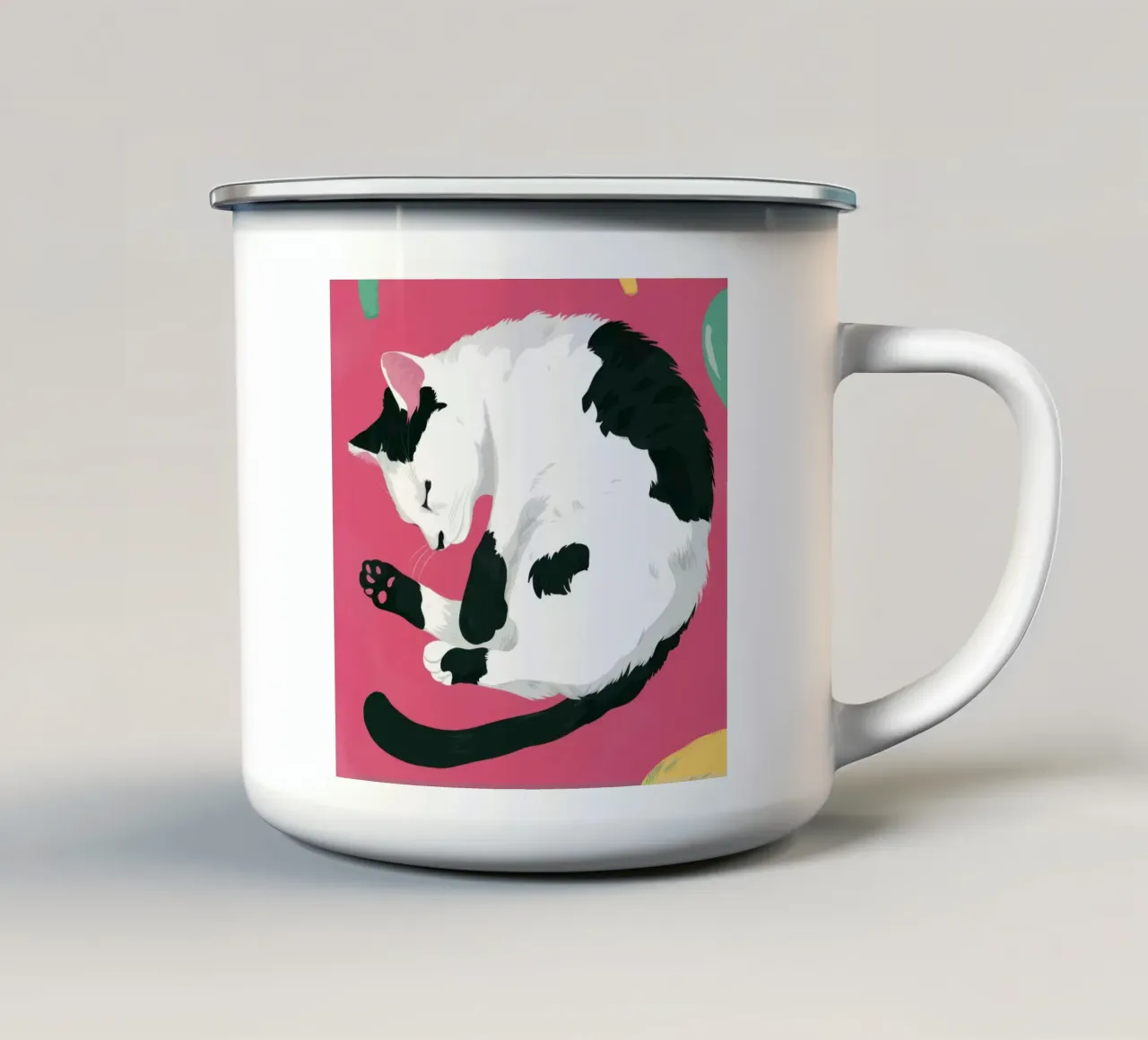 Sonnellino del gatto contento tazza in smalto da Trace Brush