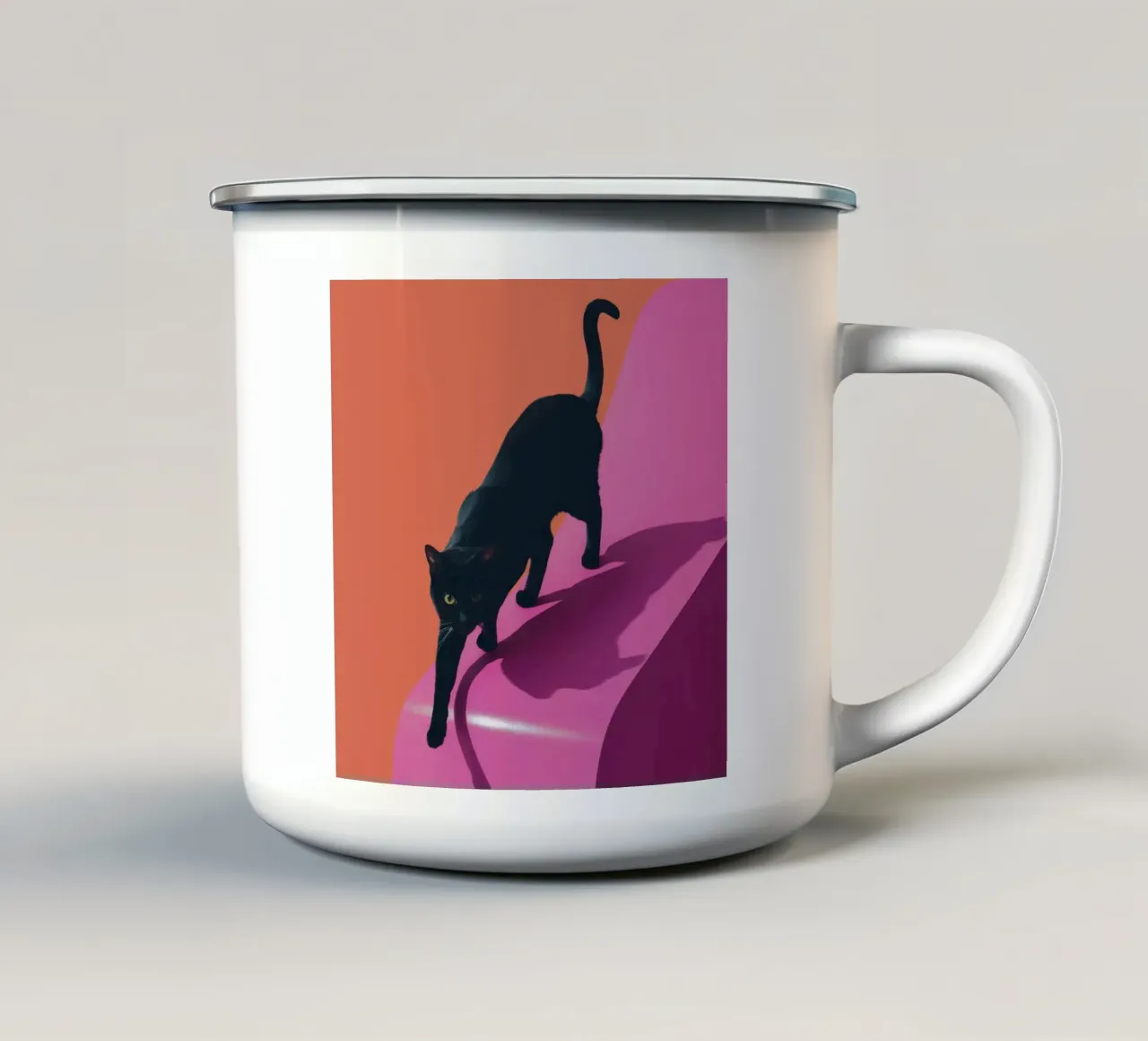 Gatto su rosa tazza in smalto da Mark Solaria